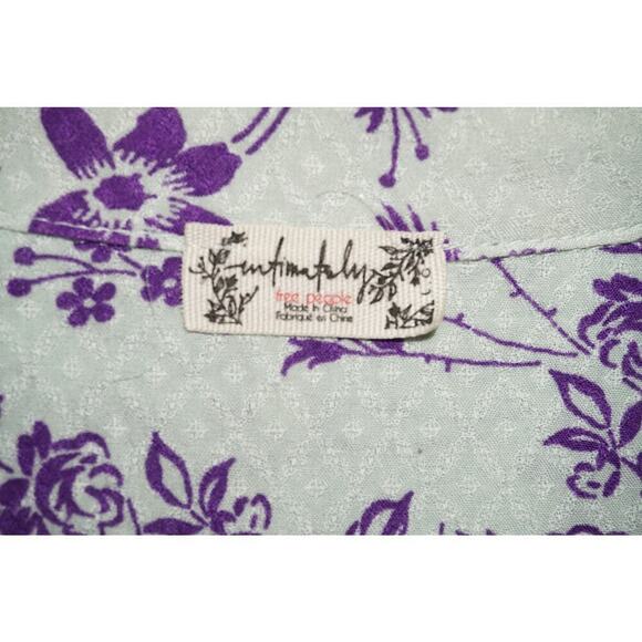 Free People Intimately Purple Bird & Moon Print Button Front Blouse – Size Small - Picture 4 of 5